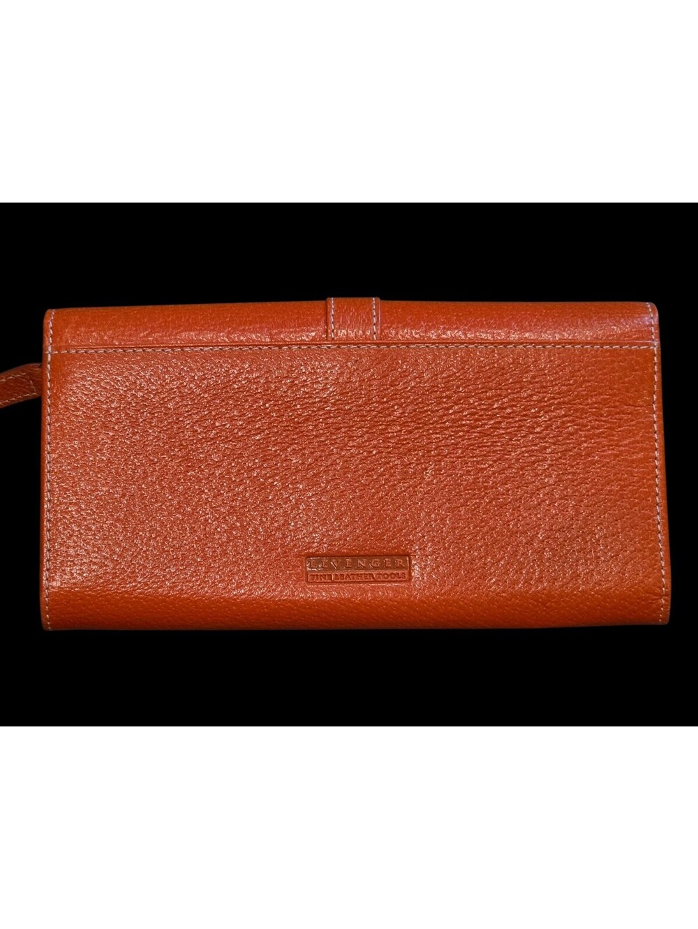 Levenger Womens Orange Leather Inner Divider Flap Travel Clutch Wallet
